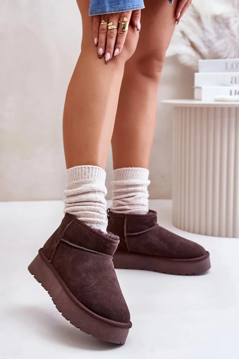 Śniegowce Damskie>Boto Modne Zamszowe Niskie Śniegowce Brązowe Nucca Brązowy