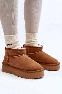 Clearance Boto Modne Zamszowe Niskie Śniegowce Camel Nucca Brązowy