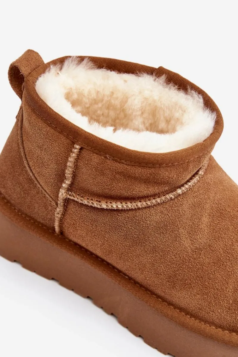 Clearance Boto Modne Zamszowe Niskie Śniegowce Camel Nucca Brązowy