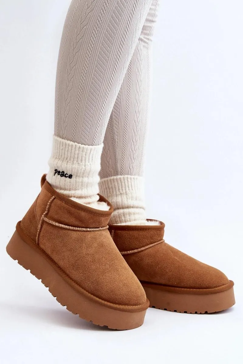 Clearance Boto Modne Zamszowe Niskie Śniegowce Camel Nucca Brązowy