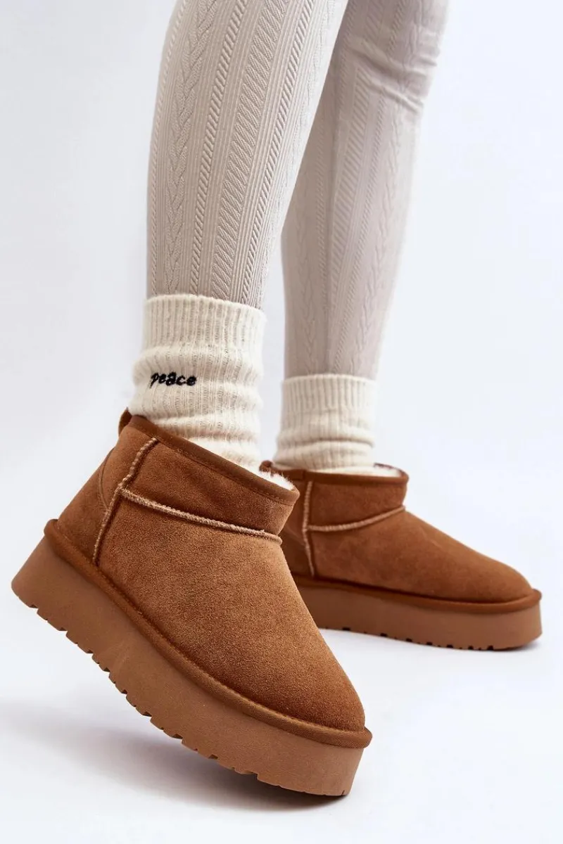 Clearance Boto Modne Zamszowe Niskie Śniegowce Camel Nucca Brązowy