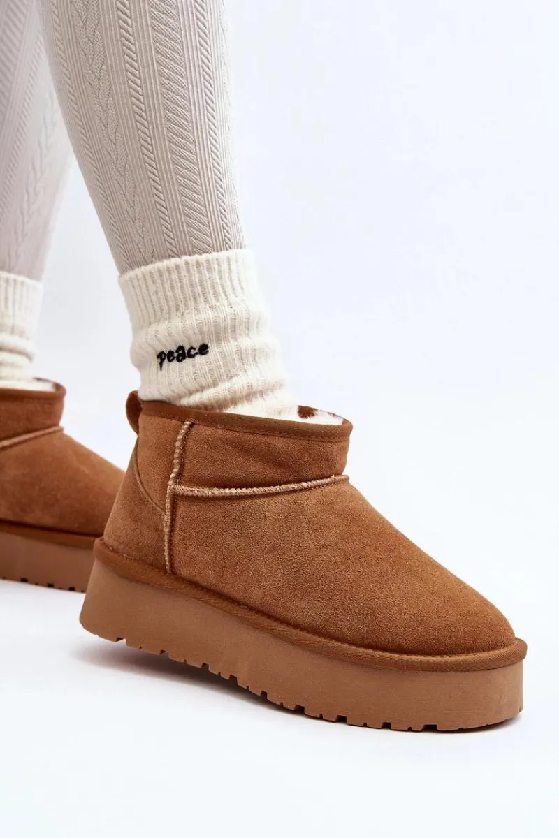 Clearance Boto Modne Zamszowe Niskie Śniegowce Camel Nucca Brązowy