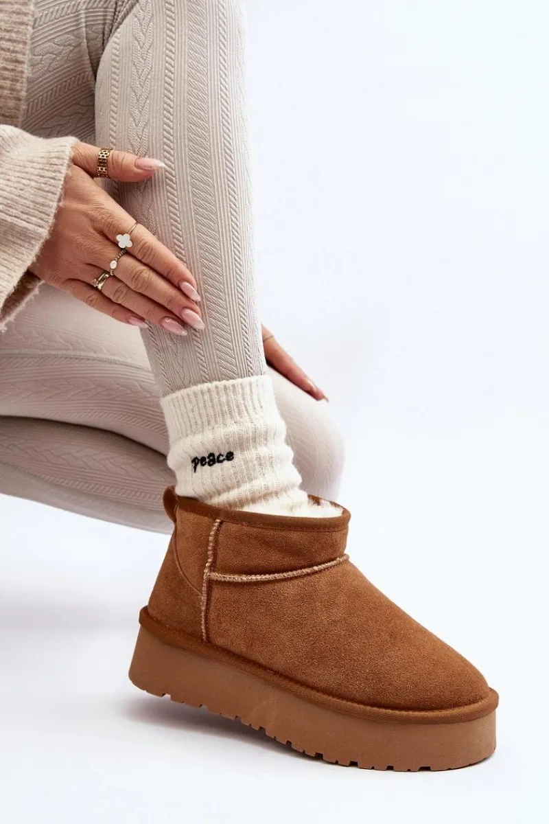 Clearance Boto Modne Zamszowe Niskie Śniegowce Camel Nucca Brązowy