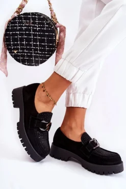 Półbuty Skórzane|Mokasyny Damskie Zamszowe>Boto Modne Zamszowe Półbuty Loafery Czarne Lemar Rayhan