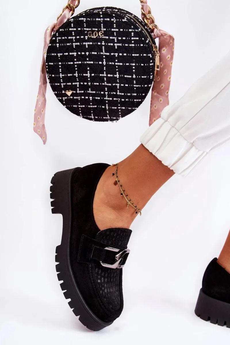 Półbuty Skórzane|Mokasyny Damskie Zamszowe>Boto Modne Zamszowe Półbuty Loafery Czarne Lemar Rayhan