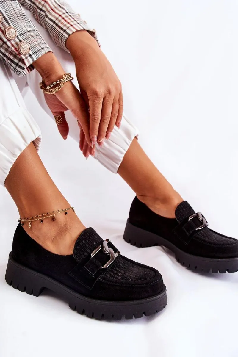 Półbuty Skórzane|Mokasyny Damskie Zamszowe>Boto Modne Zamszowe Półbuty Loafery Czarne Lemar Rayhan