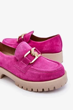 Sale Modne Zamszowe Półbuty Loafery Fuksja Lemar Rayhan Damskie Półbuty Skórzane|Mokasyny Damskie Zamszowe