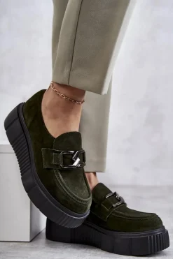 Best Modne Zamszowe Półbuty Na Platformie Khaki Lemar Marsol Damskie Półbuty Skórzane