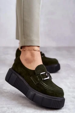 Best Modne Zamszowe Półbuty Na Platformie Khaki Lemar Marsol Damskie Półbuty Skórzane