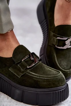 Best Modne Zamszowe Półbuty Na Platformie Khaki Lemar Marsol Damskie Półbuty Skórzane
