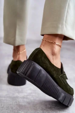 Best Modne Zamszowe Półbuty Na Platformie Khaki Lemar Marsol Damskie Półbuty Skórzane