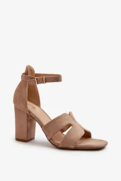 Clearance Modne Zamszowe Sandałki Na Obcasie Camel Aubrey Damskie Sandały Na Obcasie