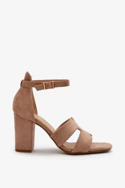 Clearance Modne Zamszowe Sandałki Na Obcasie Camel Aubrey Damskie Sandały Na Obcasie