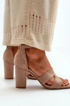 Clearance Modne Zamszowe Sandałki Na Obcasie Camel Aubrey Damskie Sandały Na Obcasie