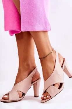 New Damskie buty S.Barski Modne Zamszowe Sandały Beżowe Therala