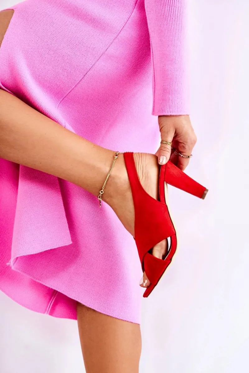 Modne Zamszowe Sandały Czerwone Therala Damskie Sandały Na Obcasie