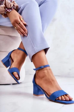 Sandały Na Obcasie>Buty damskie Vinceza Modne Zamszowe Sandały Na Słupku Niebieskie Rovena