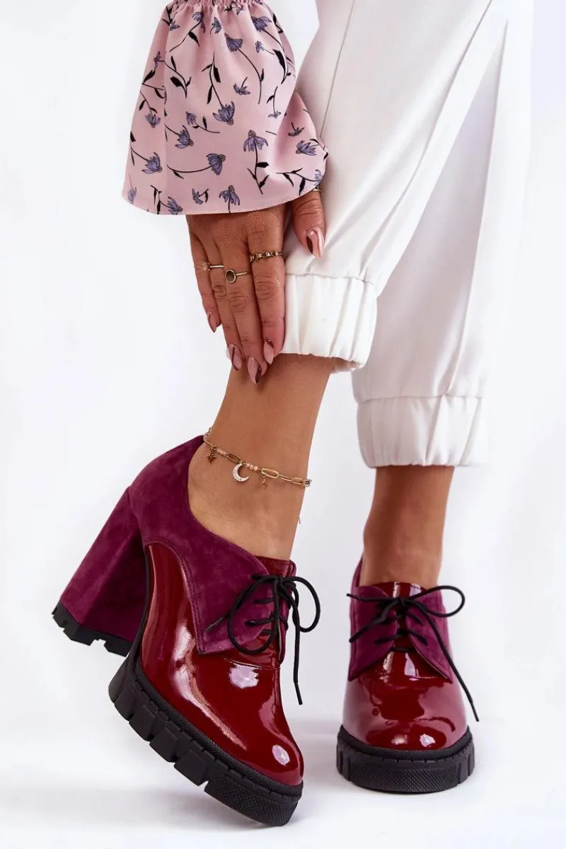 Damskie Trapery|Botki Sznurowane>Boto Modne Zamszowo-Lakierowane Botki Na Platformie Bordowe Carisa