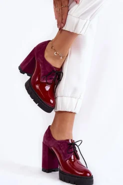 Damskie Trapery|Botki Sznurowane>Boto Modne Zamszowo-Lakierowane Botki Na Platformie Bordowe Carisa