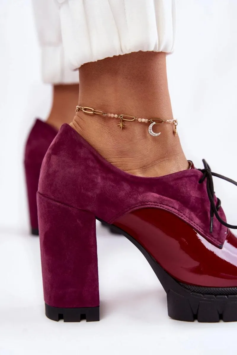 Damskie Trapery|Botki Sznurowane>Boto Modne Zamszowo-Lakierowane Botki Na Platformie Bordowe Carisa