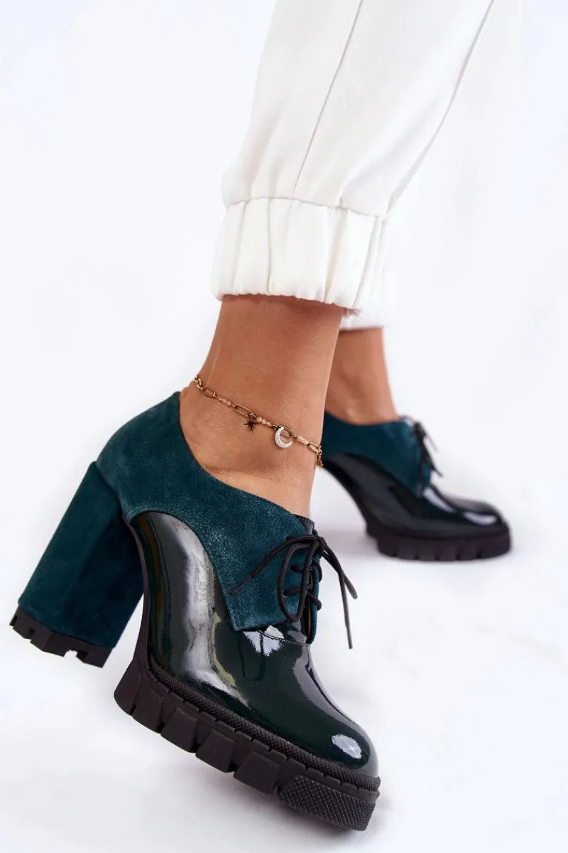 Hot Boto Modne Zamszowo-Lakierowane Botki Na Platformie Zielone Carisa
