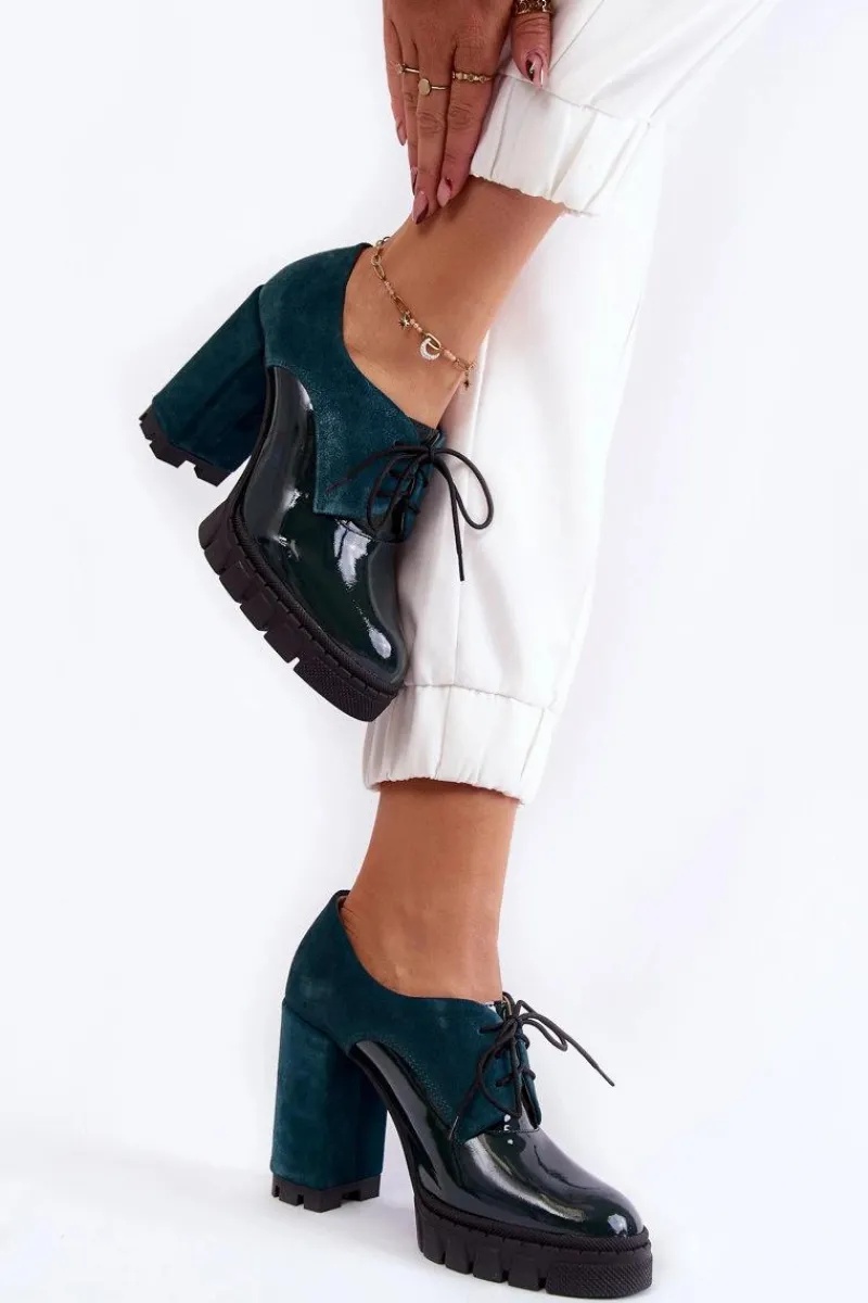 Hot Boto Modne Zamszowo-Lakierowane Botki Na Platformie Zielone Carisa