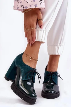 Hot Boto Modne Zamszowo-Lakierowane Botki Na Platformie Zielone Carisa