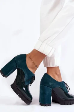 Hot Boto Modne Zamszowo-Lakierowane Botki Na Platformie Zielone Carisa