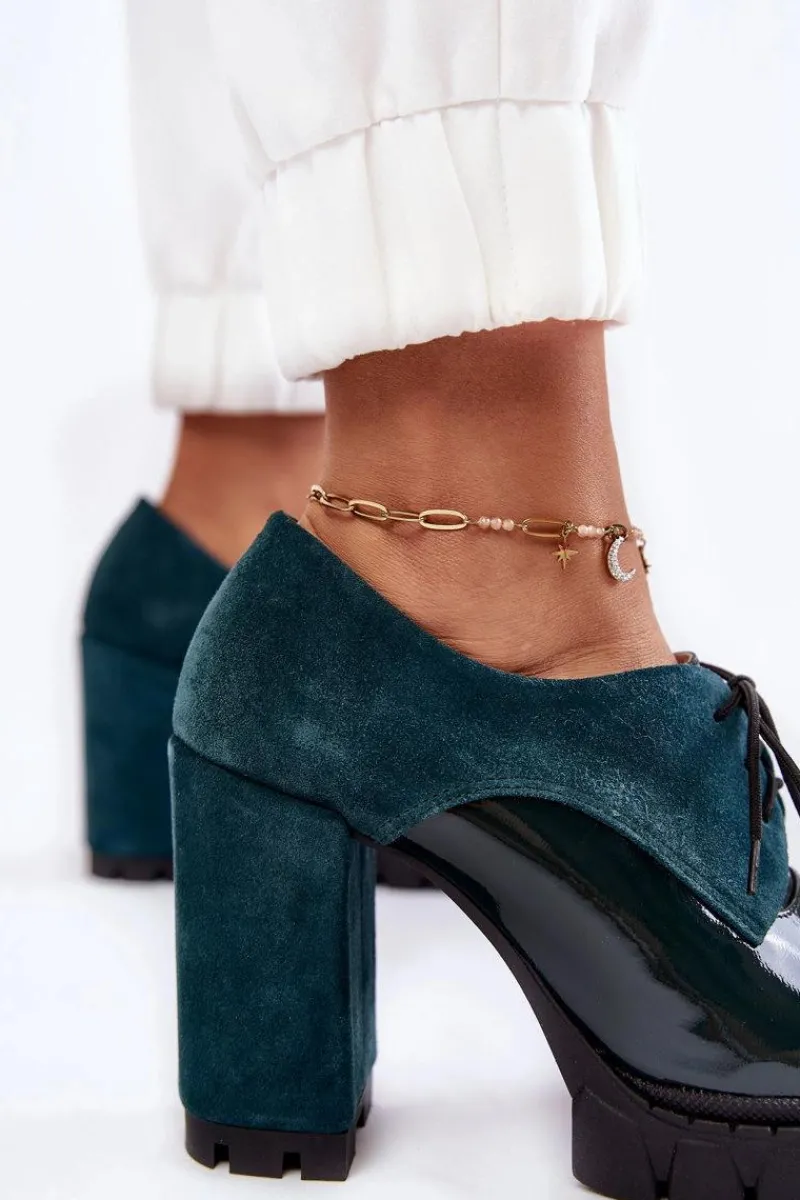 Hot Boto Modne Zamszowo-Lakierowane Botki Na Platformie Zielone Carisa