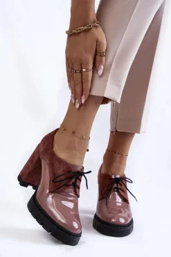 Online Modne Zamszowo-Lakierowane Botki Na Platformie Różowe Carisa Damskie Damskie Trapery|Botki Sznurowane