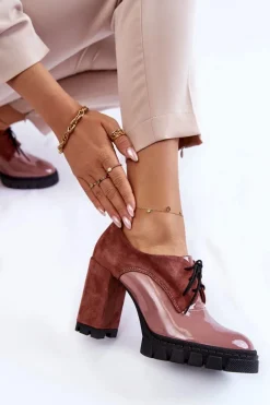 Online Modne Zamszowo-Lakierowane Botki Na Platformie Różowe Carisa Damskie Damskie Trapery|Botki Sznurowane