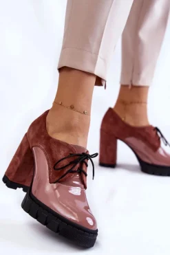 Online Modne Zamszowo-Lakierowane Botki Na Platformie Różowe Carisa Damskie Damskie Trapery|Botki Sznurowane