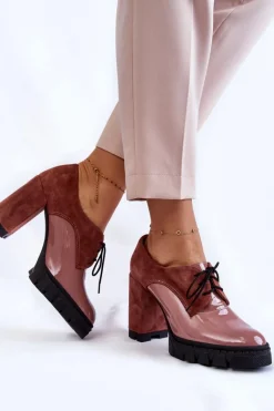 Online Modne Zamszowo-Lakierowane Botki Na Platformie Różowe Carisa Damskie Damskie Trapery|Botki Sznurowane