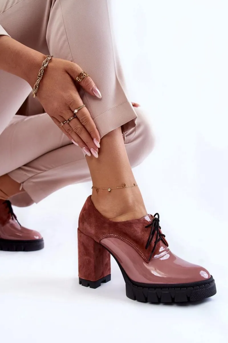 Online Modne Zamszowo-Lakierowane Botki Na Platformie Różowe Carisa Damskie Damskie Trapery|Botki Sznurowane