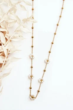 Sale Glam Chic Modny Łańcuszek Z Białymi Kwiatami Złoty