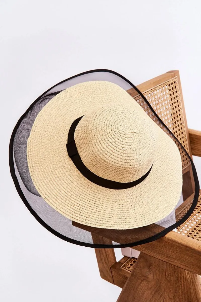 New Modny Damski Kapelusz Z Siateczką Jasnobeżowy Okrycia Głowy