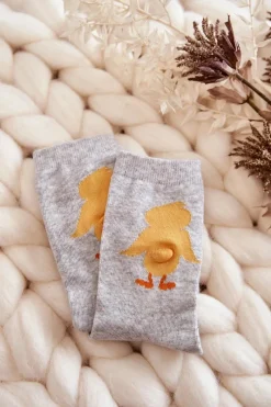Outlet Młodzieżowe Bawełniane Skarpetki Żółta Kaczka Szare Skarpetki|Skarpetki