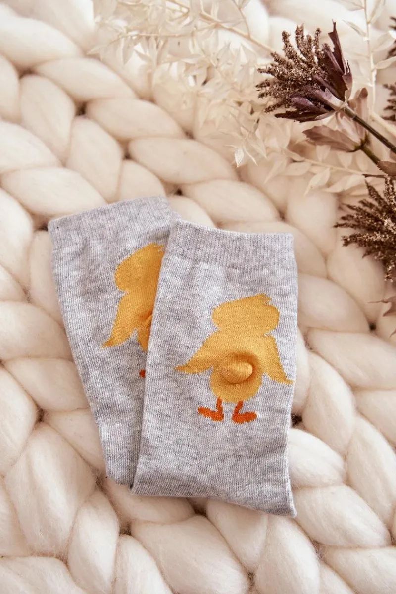 Outlet Młodzieżowe Bawełniane Skarpetki Żółta Kaczka Szare Skarpetki|Skarpetki