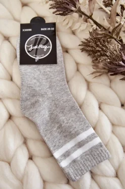 Sale Just Play Młodzieżowe Bawełniane Skarpety Sportowe Z Paskami Szare