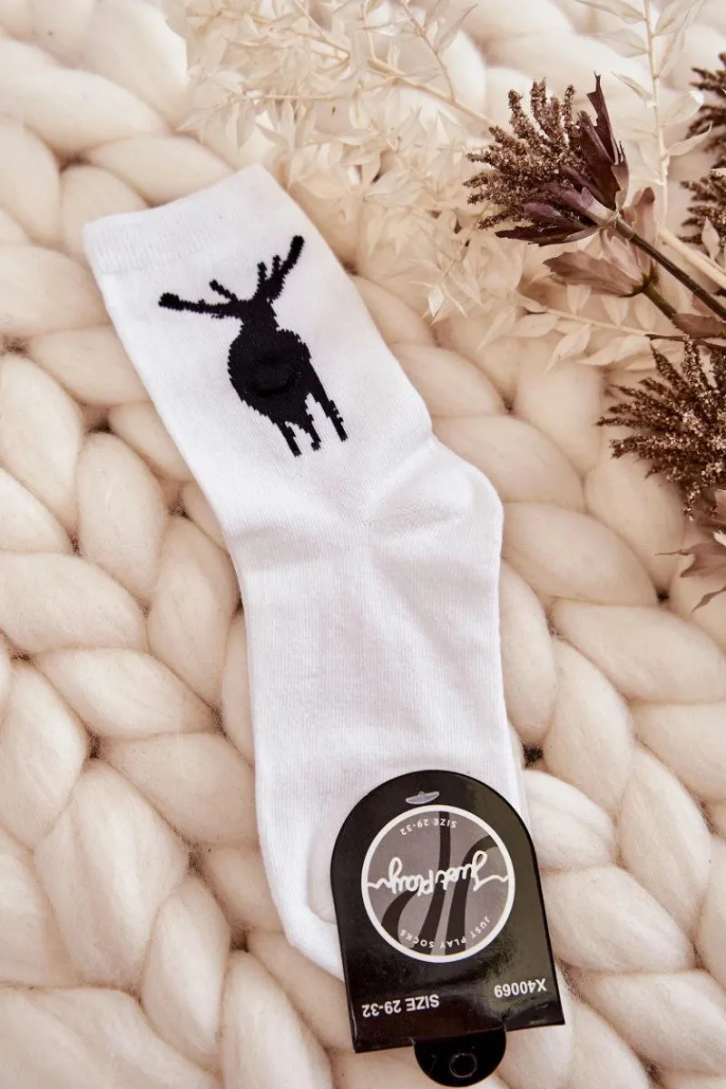 Clearance Just Play Młodzieżowe Bawełniane Skarpetki Czarny Jeleń Białe