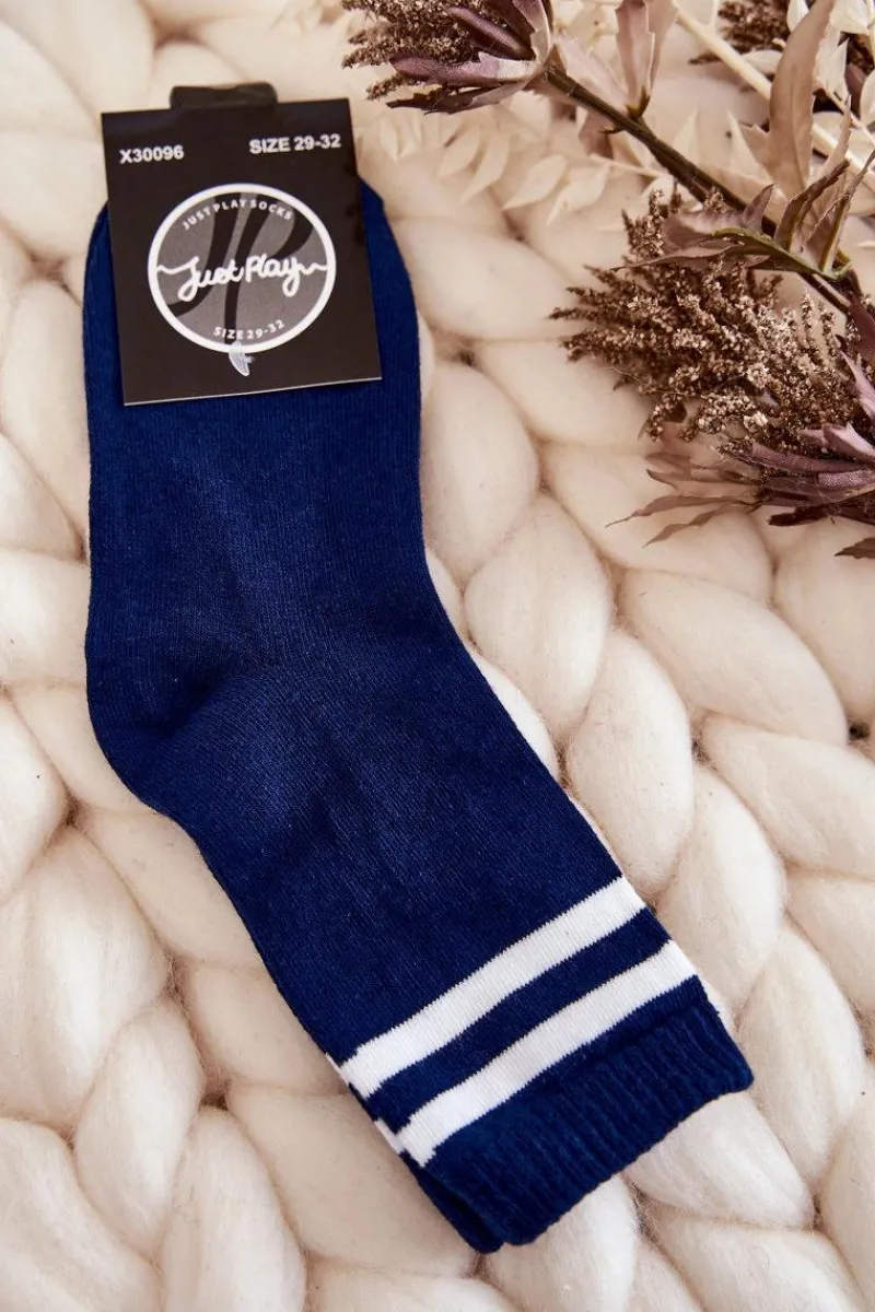 Best Młodzieżowe Bawełniane Skarpety Sportowe Z Paskami Granatowe Skarpetki|Skarpetki