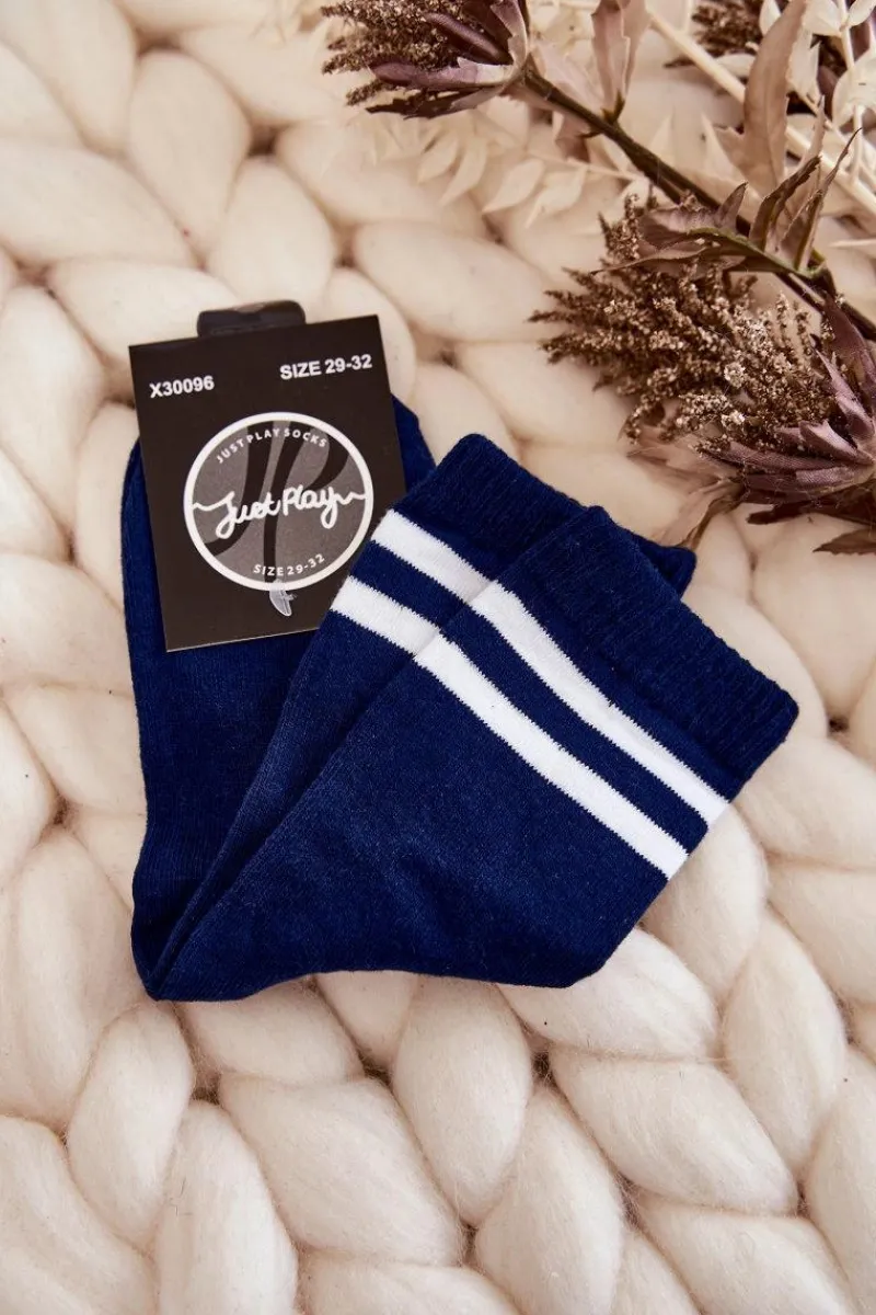 Best Młodzieżowe Bawełniane Skarpety Sportowe Z Paskami Granatowe Skarpetki|Skarpetki