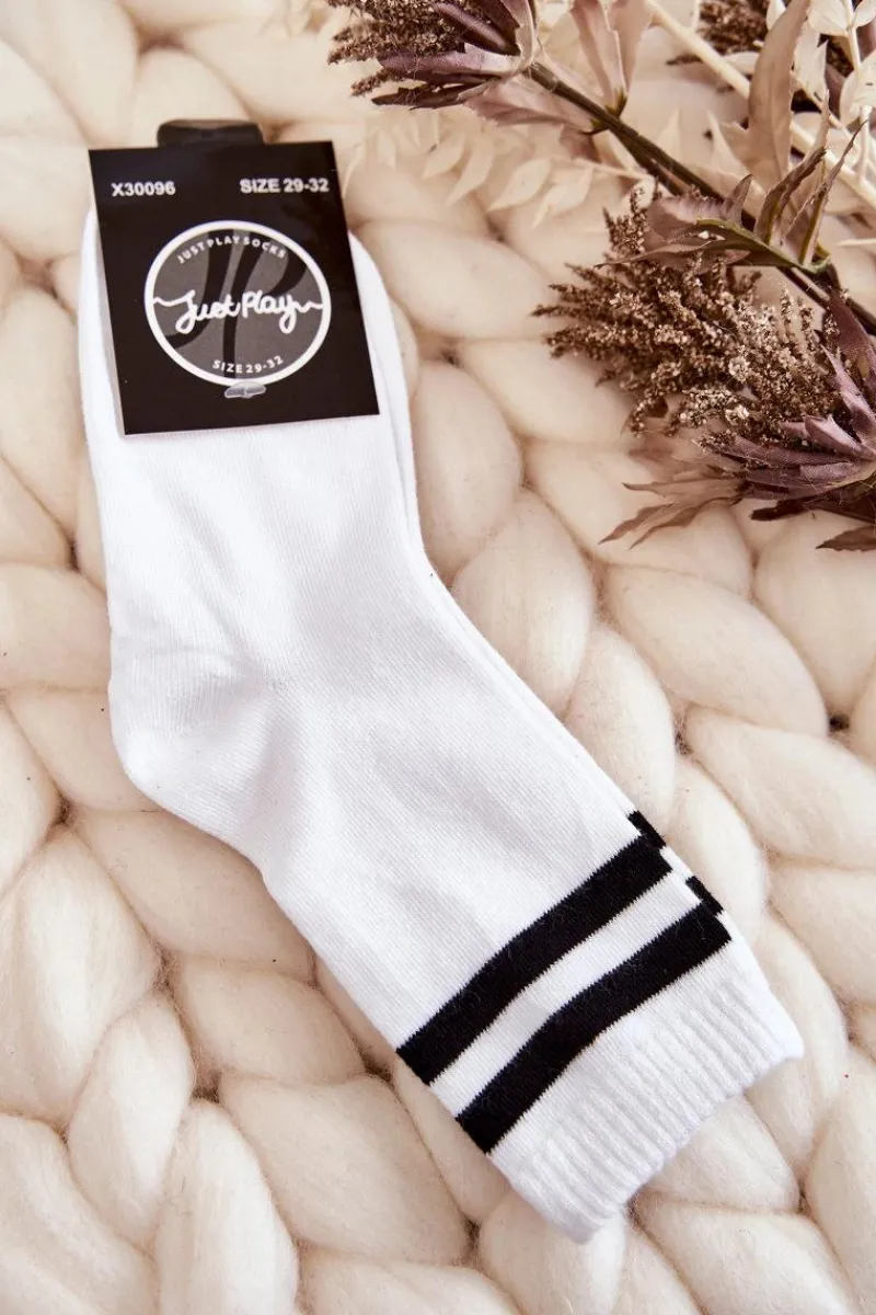 Just Play Młodzieżowe Bawełniane Skarpety Sportowe Z Paskami Białe