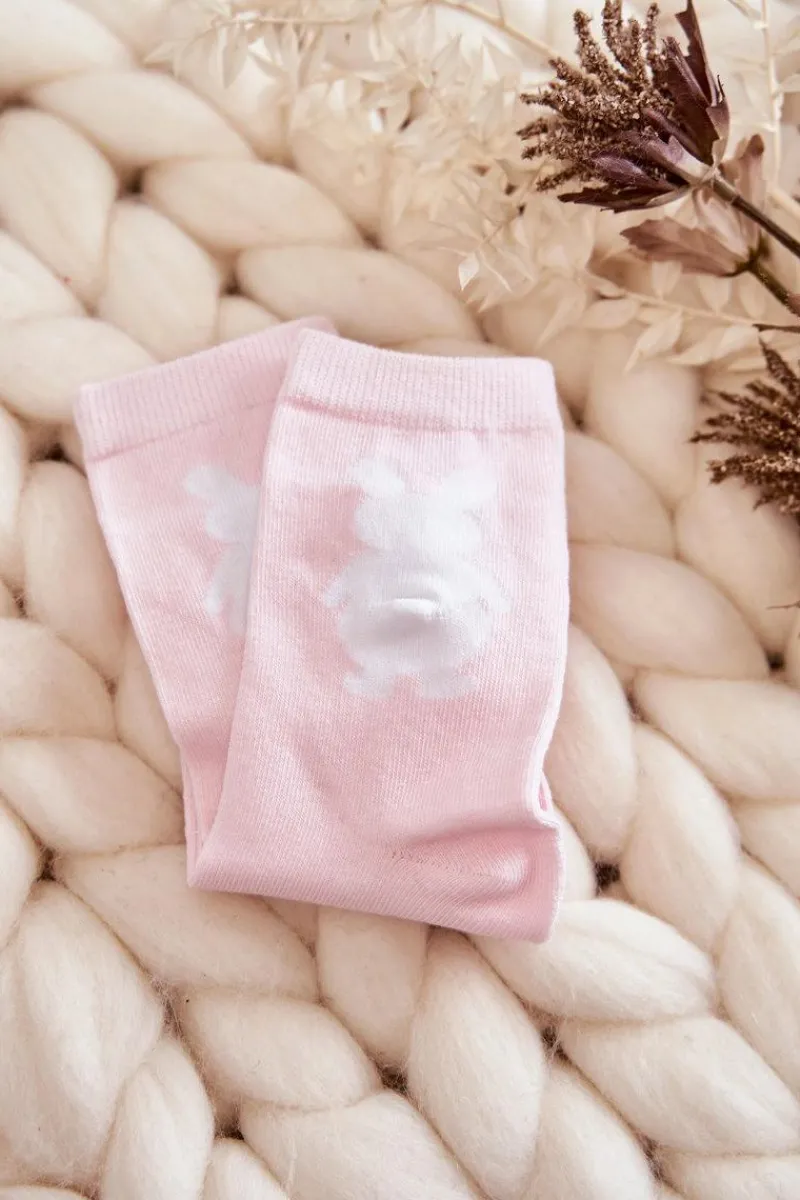 Discount Just Play Młodzieżowe Bawełniane Skarpetki Biały Królik Różowe