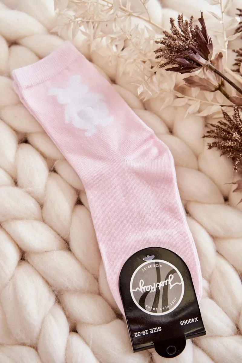 Discount Just Play Młodzieżowe Bawełniane Skarpetki Biały Królik Różowe