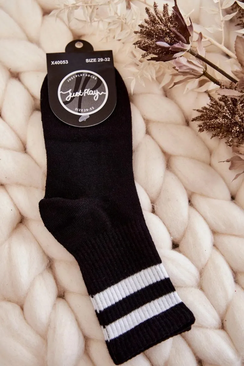 Just Play Młodzieżowe Bawełniane Sportowe Skarpetki Czarne