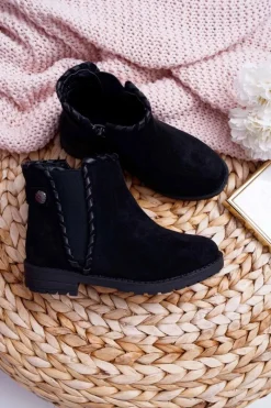 Dziewczęce>Boto Młodzieżowe Botki Czarne Płaski Obcas Sicarro