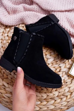 Dziewczęce>Boto Młodzieżowe Botki Czarne Płaski Obcas Sicarro