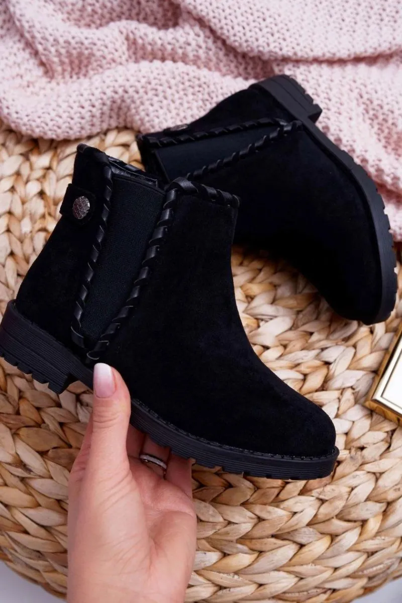 Dziewczęce>Boto Młodzieżowe Botki Czarne Płaski Obcas Sicarro