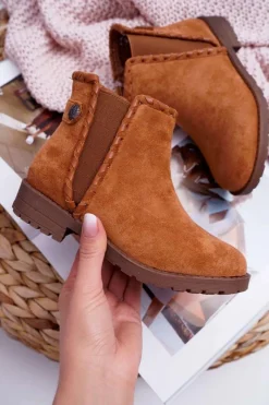 Discount Boto Młodzieżowe Botki Płaski Obcas Camel Sicarro